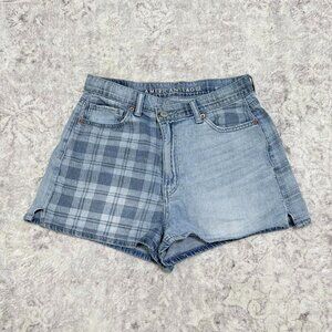 American Eagle Outfitters denim highest rise mom short plaid cross waist jean